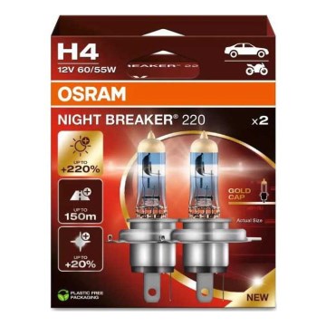 SET 2x Bilglödlampa NIGHT BREAKER H4 P43t/60/55W/12V - Osram