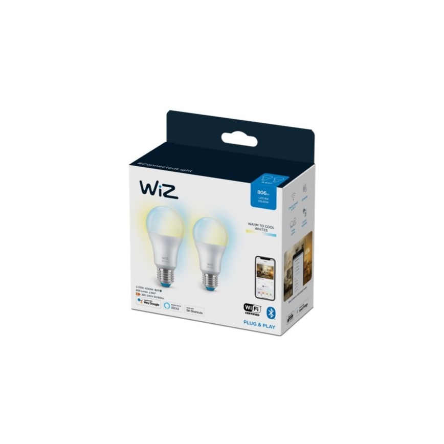 SET 2x Dimbara LED-lampor A60 E27/8W/230V 2700-6500K CRI 90 Wi-Fi - WiZ