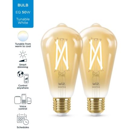 SET 2x LED Dimbara glödlampor VINTAGE FILAMENT ST64 E27/6,7W/230V 2000-5000K Wi-Fi - WiZ