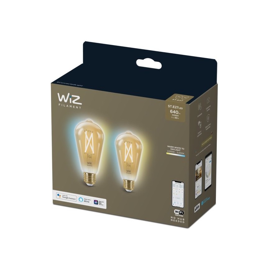 SET 2x LED Dimbara glödlampor VINTAGE FILAMENT ST64 E27/6,7W/230V 2000-5000K Wi-Fi - WiZ