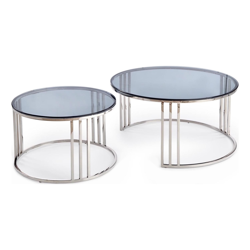 SET 2x Soffbord FELIPE Ø 60/80 cm blank krom/rökfärgat glas