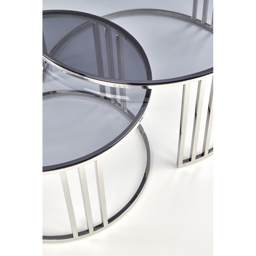 SET 2x Soffbord FELIPE Ø 60/80 cm blank krom/rökfärgat glas
