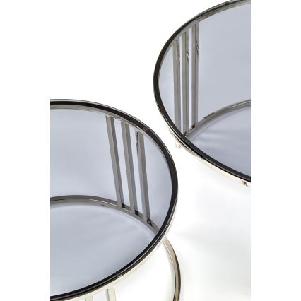 SET 2x Soffbord FELIPE Ø 60/80 cm blank krom/rökfärgat glas