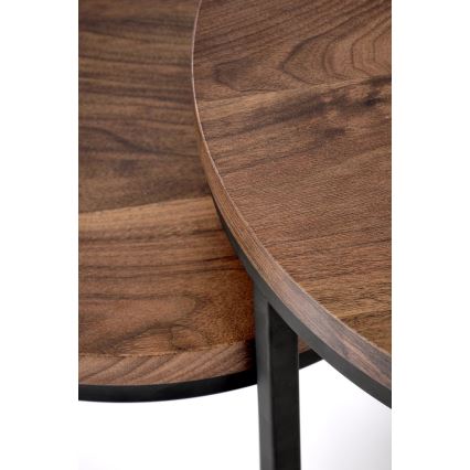 SET 2x Konferensbord OREO Ø 43/53 cm svart/nöt