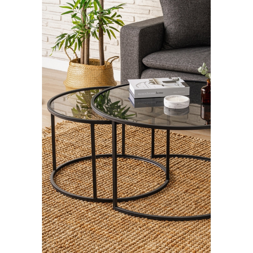 SET 2x Soffbord TOKYO Ø 60/80 cm svart