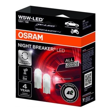 SET 2x LED Bilglödlampa NIGHT BREAKER W2.1x9.5d/1W/12V 5700K - Osram