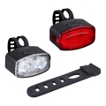 SET 2x LED Dimbara uppladdningsbara cykellampor 350 mAh IP44 röd/vit