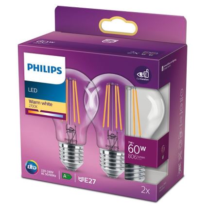 SET 2x LED Glödlampa VINTAGE Philips E27/7W/230V 2700K