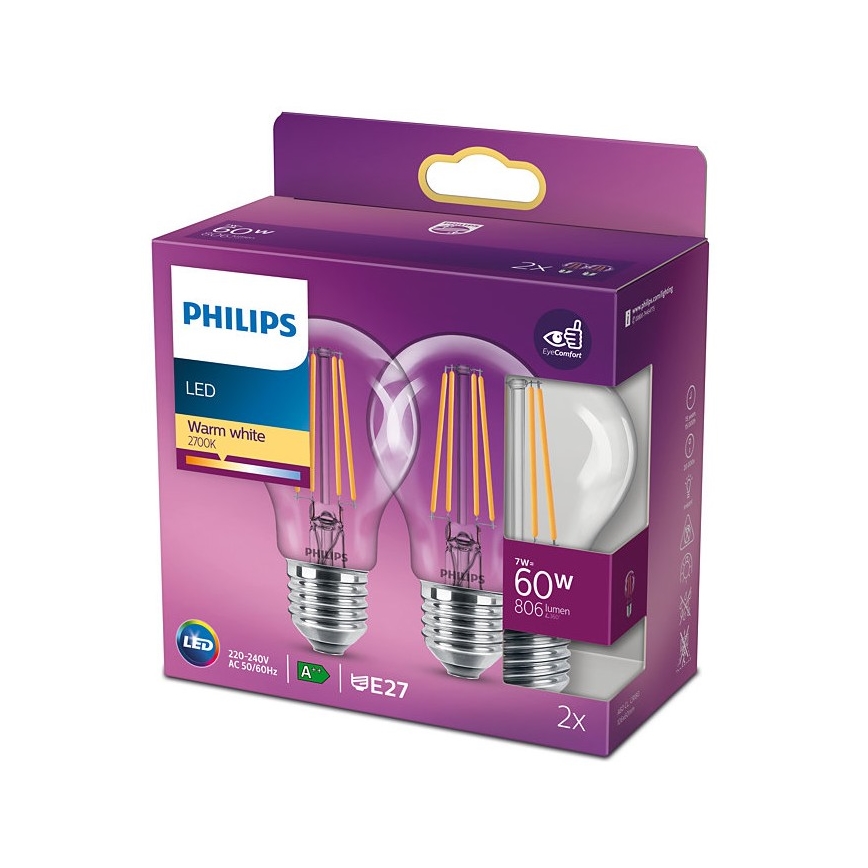 SET 2x LED Glödlampa VINTAGE Philips E27/7W/230V 2700K