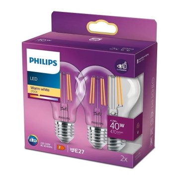 SET 2x LED-lampa VINTAGE Philips A60 E27/4,3W/230V 2700K