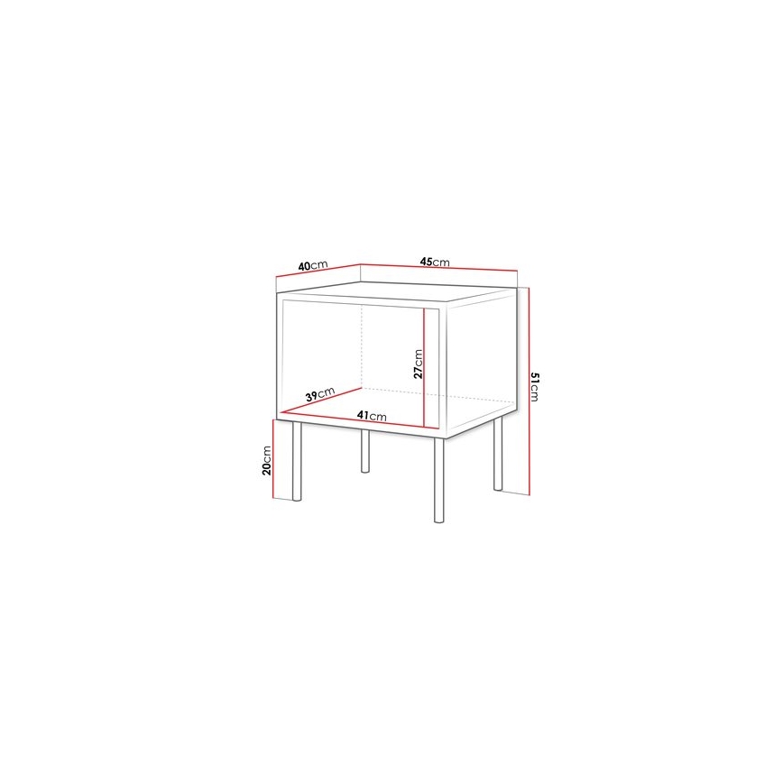 SET 2x Nattduksbord CORTINA 51x45 cm svart