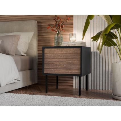 SET 2x Nattduksbord CORTINA 51x45 cm svart/valnöt Warnia