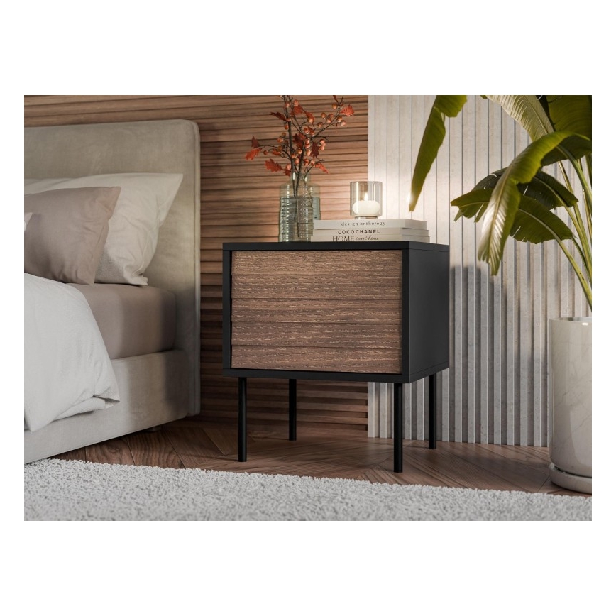 SET 2x Nattduksbord CORTINA 51x45 cm svart/valnöt Warnia