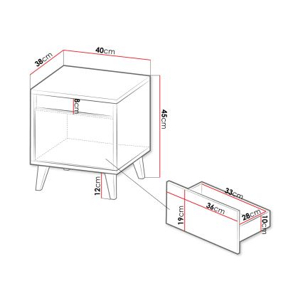 SET 2x Nattduksbord NORD 45x40 cm ek wotan/antracit