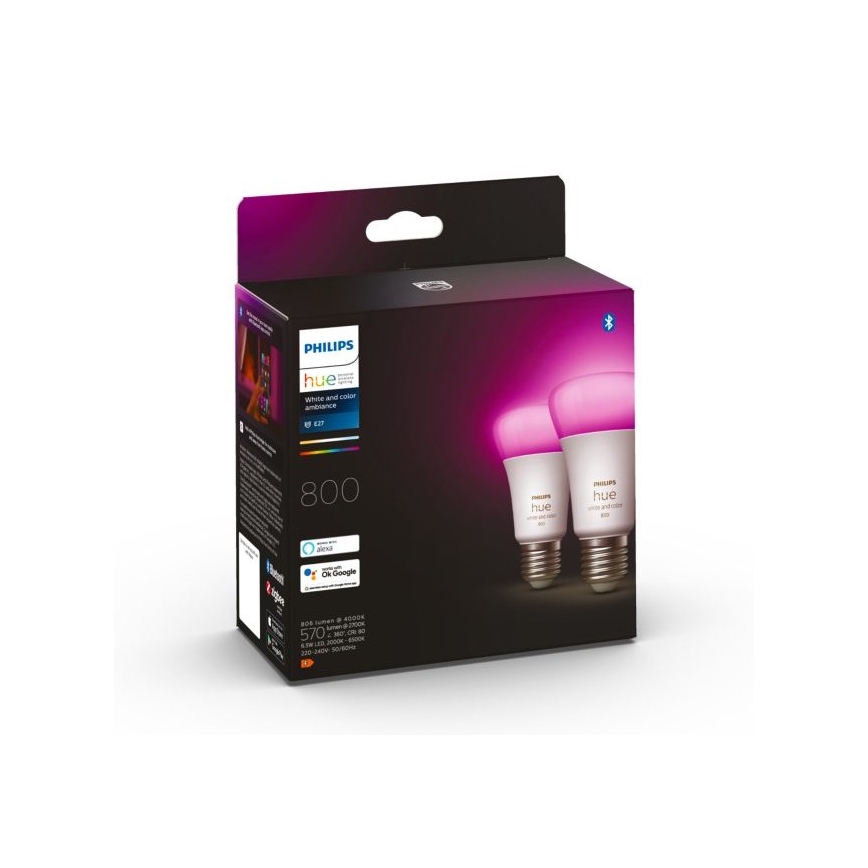 SET 2x LED-dimbara glödlampor Philips Hue White And Color Ambiance A60 E27/6,5W/230V 2000-6500K