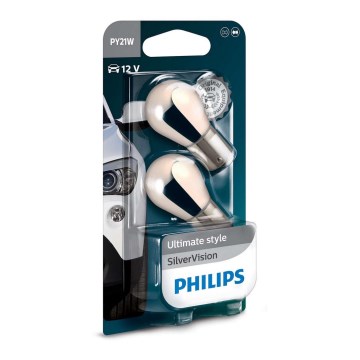 SET 2x Philips Silver Vision bilglödlampa 12496SVB2 PY21W BAU15s/21W/12V