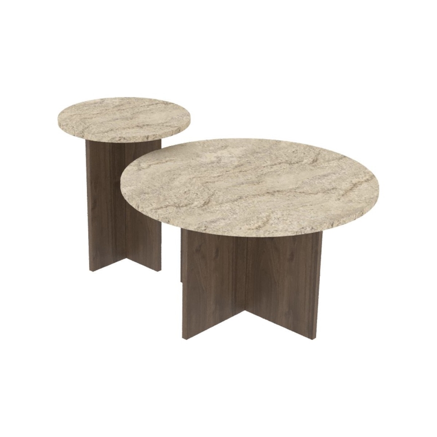 SET 2x soffbord PURO Ø 40/70 cm valnöt/travertin
