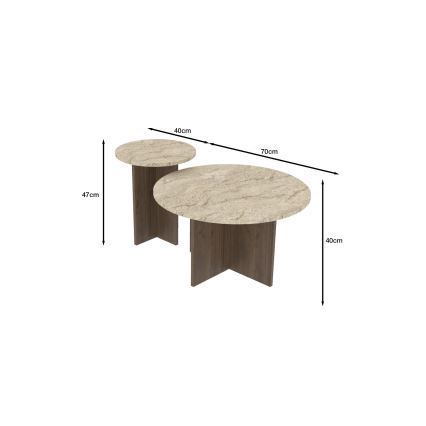 SET 2x soffbord PURO Ø 40/70 cm valnöt/travertin