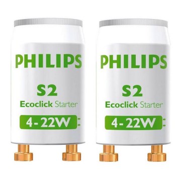 SET 2x Startmotor för fluorescerande glödlampor Philips S2 4-22W