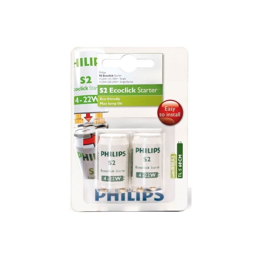 SET 2x Startmotor för fluorescerande glödlampor Philips S2 4-22W