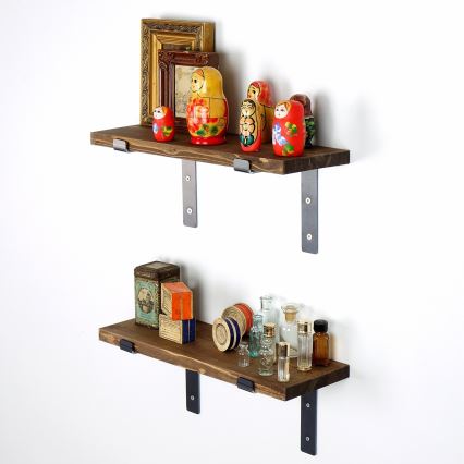 SET 2x Vägghylla gran