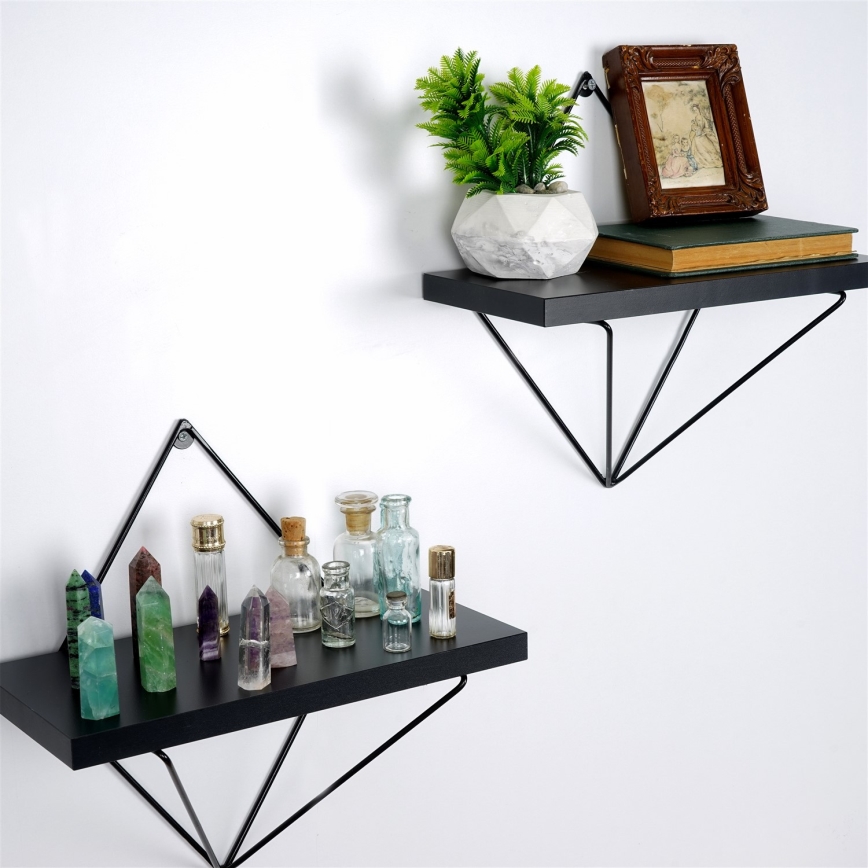 SET 2x Väggmonterad hylla svart