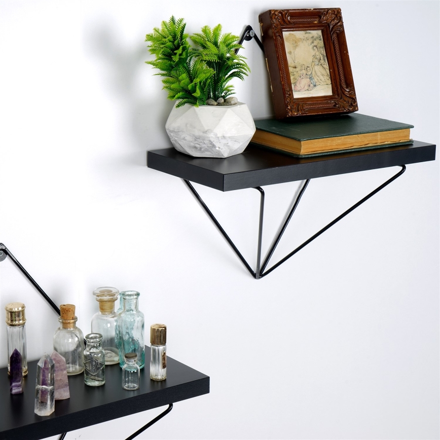 SET 2x Väggmonterad hylla svart