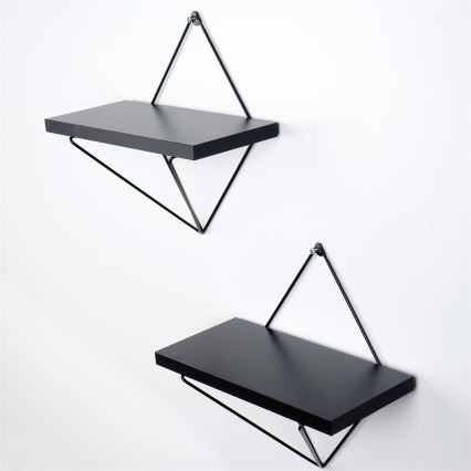 SET 2x Väggmonterad hylla svart