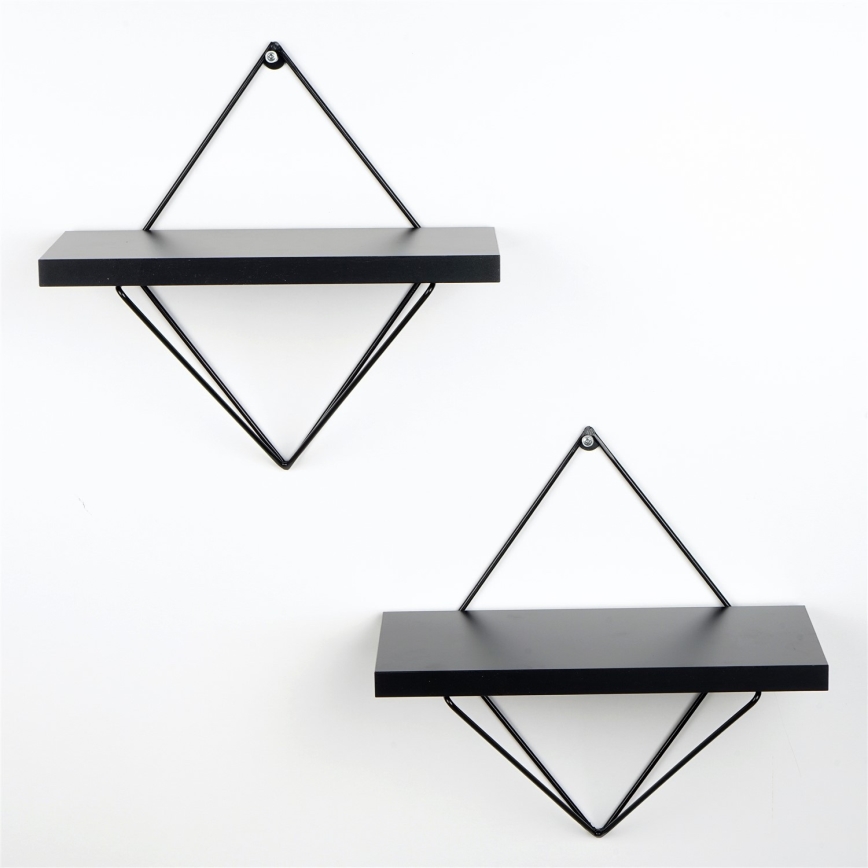 SET 2x Väggmonterad hylla svart