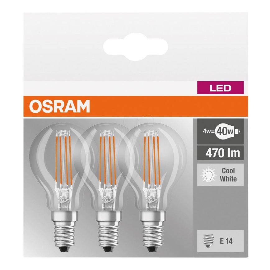 SET 3x LED-lampor bas P40 E14/4W/230V 4000K – Osram