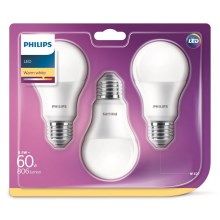 SET 3x LED-lampor Philips A60 E27/8,5W/230V 2700K