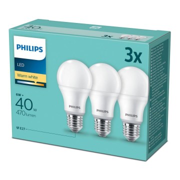 SET 3x LED-lampor Philips E27/6W/230V 2700K