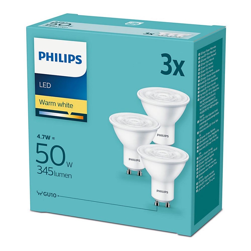 SET 3x LED-lampor Philips GU10/4,7W/230V 2700K