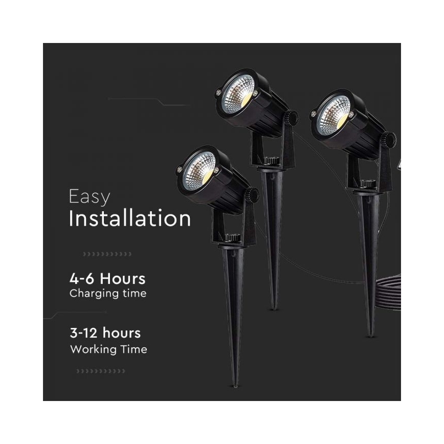 SET 3x LED Utomhus solarlampa 3xLED/1,2W/3,7V IP65 3000K 4000 mAh