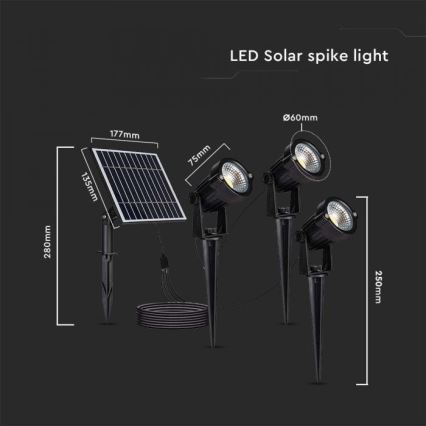 SET 3x LED Utomhus solarlampa 3xLED/1,2W/3,7V IP65 3000K 4000 mAh