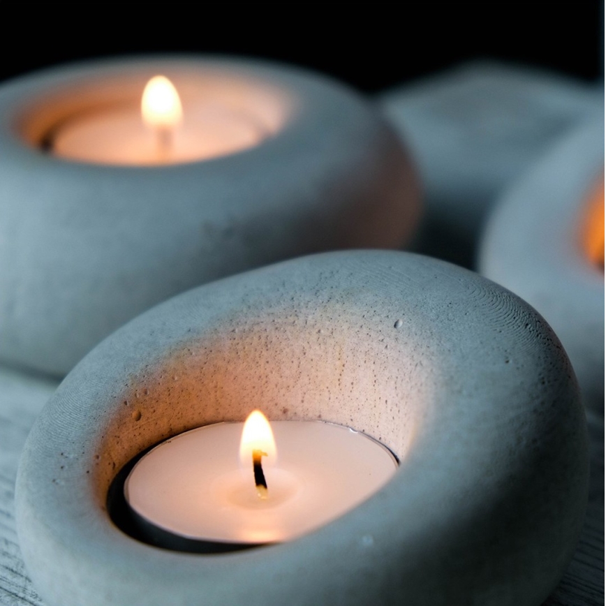 SET 3x Ljushållare för värmeljus 10 cm/9 cm/8 cm betong