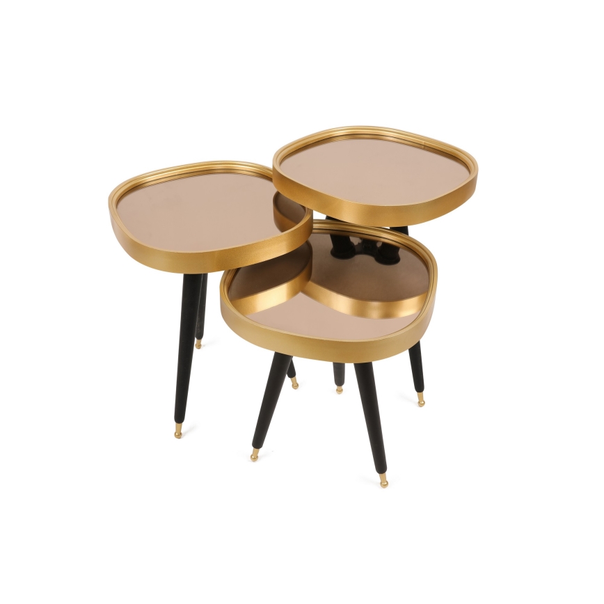 SET 3x Sidobord ALYS guld/svart
