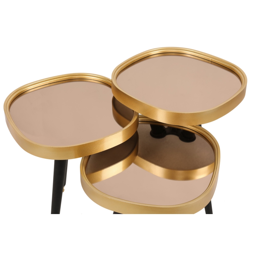 SET 3x Sidobord ALYS guld/svart