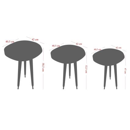 SET 3x Sidobord ALYS guld/svart