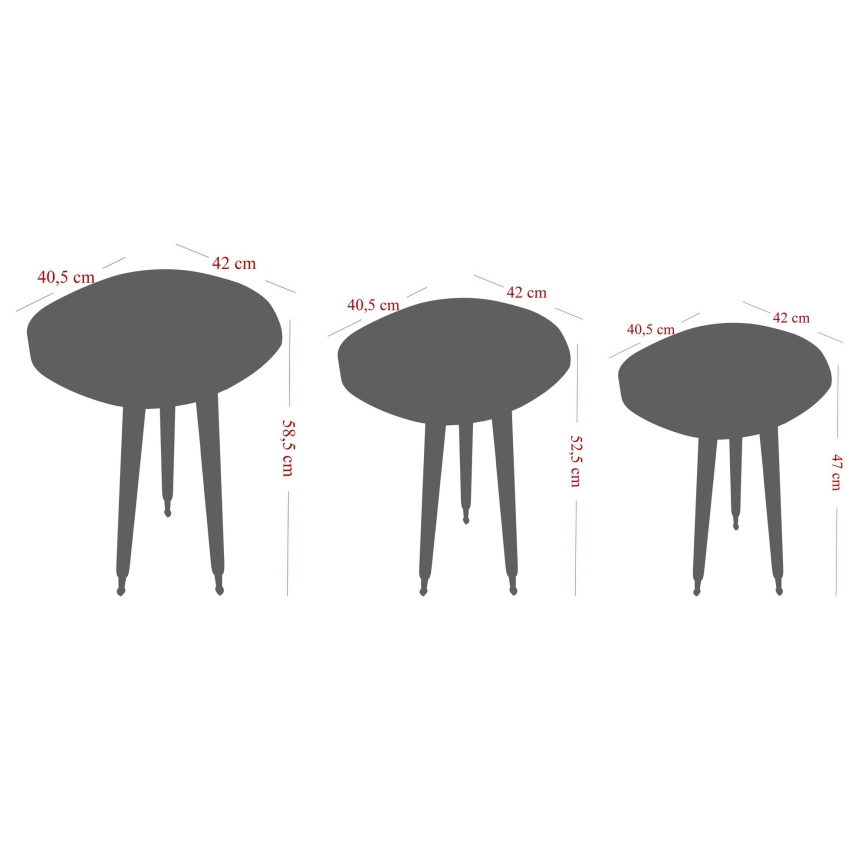 SET 3x Sidobord ALYS guld/svart