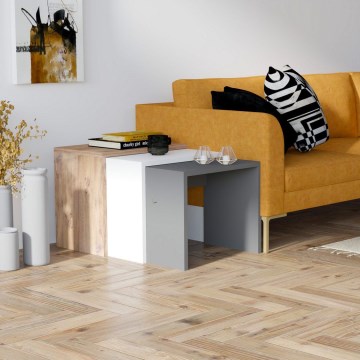 SET 3x Sidobord GUL brun/vit/grå