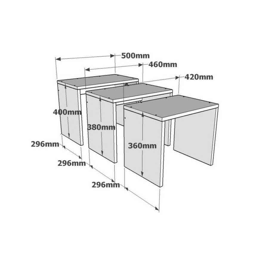 SET 3x Sidobord GUL brun/vit/grå