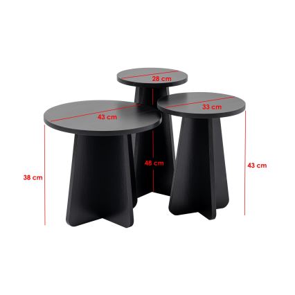 SET OM 3x LUME sidobord Ø 28/33/43 cm svart