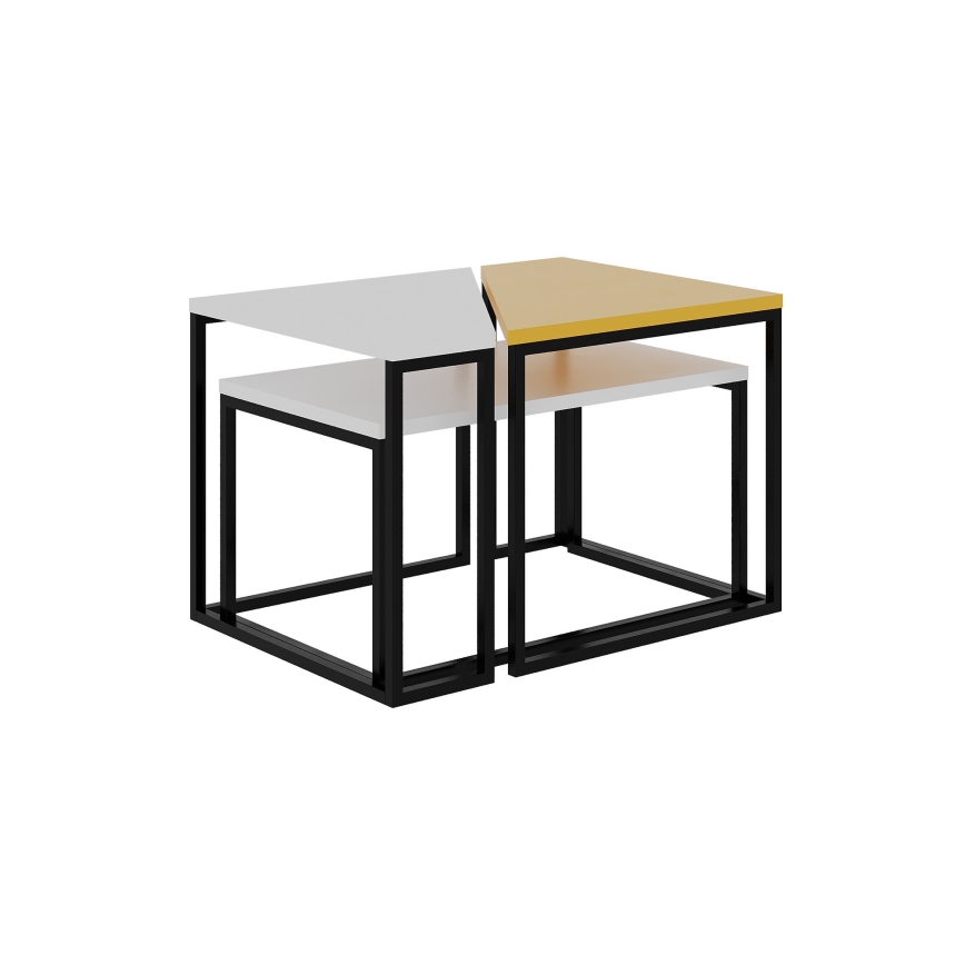 SET 3x Soffbord LADY vit/svart/gul