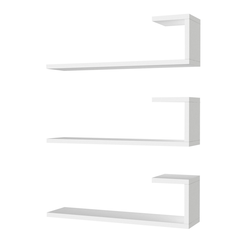 SET 3x Vägghylla EMILY 18x60 cm vit
