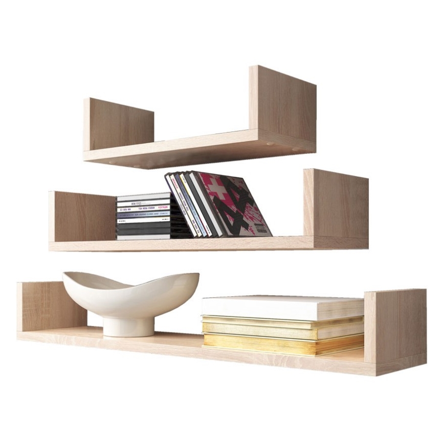 SET OM 3 Väggmonterade hyllor TRIO i sonomabok