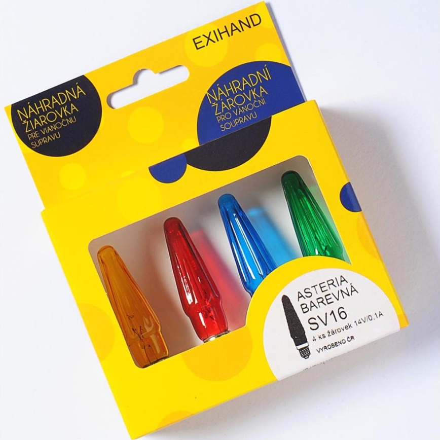 SET 4 x Reservlampor ASTERIA E10/14V/0,1A färgglad mix Tillverkad i Europa