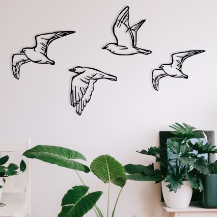 SET 4x Väggdekoration fåglar i metall