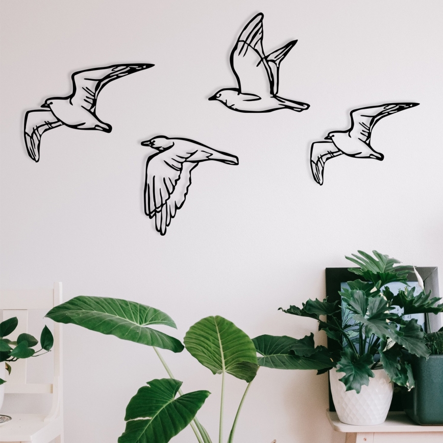 SET 4x Väggdekoration fåglar i metall