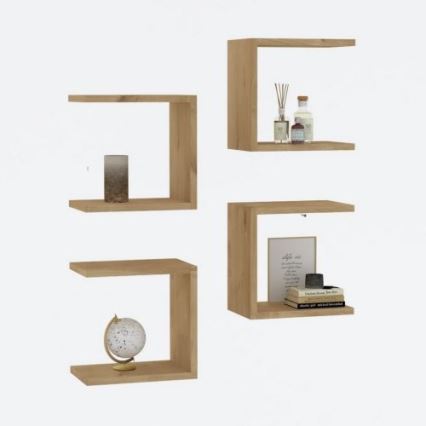 SET OM 4 Väggmonterade hyllor BASE brun